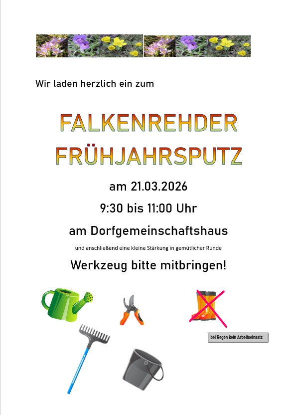 Frühjahrsputz am DGH am 21.03.2026 9-11 Uhr