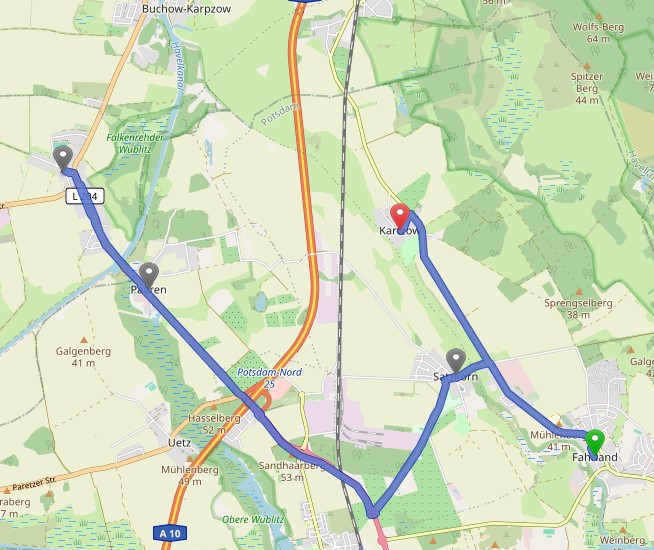 Die Strecke der Orgelfahrradtour auf Open Street Maps