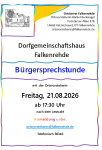 Einladung zur Bürgersprechstunde mit der Ortsvorsteherin am 21.08.2026 ab 17:30 Uhr