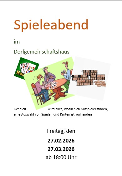 Spieleabend 27. Februar und März, jeweils 18 Uhr